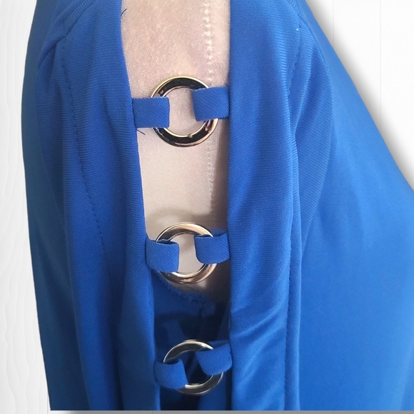 MSK Women's Blue V-Neck Open 3/4 Sleeve Sheath Mini Dress Size Small Petite - Picture 9 of 12